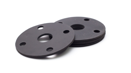 Black rubber flange gasket on a white background.